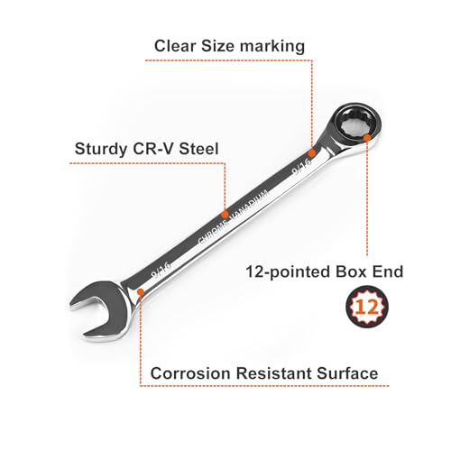 Egofine 9/16 wrench and 3/4 ratchet wrench, SAE Ratcheting Wrench Set, Industrial Grade Gear Spanner with 12-Point Design, 72-Tooth Ratchet, Chrome Vanadium Steel - size: 9/16+3/4