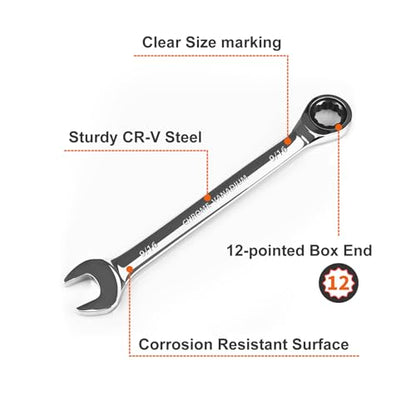 Egofine 9/16 wrench and 3/4 ratchet wrench, SAE Ratcheting Wrench Set, Industrial Grade Gear Spanner with 12-Point Design, 72-Tooth Ratchet, Chrome Vanadium Steel - size: 9/16+3/4