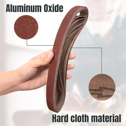 POWERTEC 24PK 1 x 30 Inch Sanding Belts, 4 Each of 60/80/120/180/240/400 Grits and 50PK 5" PSA Sanding Discs, 10 Each of 60/80/100/120/240 Grits, Aluminum Oxide Sandpaper for WEN 6515T (11127-4)