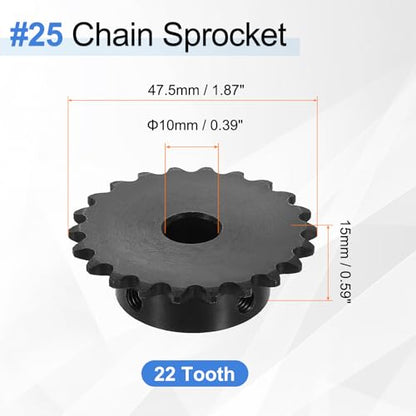 uxcell 2 Pcs #25 Chain Roller Sprocket 10mm Bore, 22 Tooth C45 Carbon Steel ANSI #25 Roller Sprocket Round Hole with Set Screws for ISO 04C Chain - size: 10mm Bore 22 Tooth