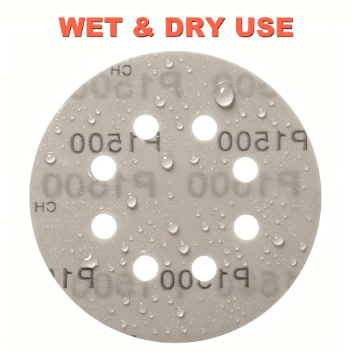 5 Inch 8 Hole Hook and Loop Sanding Discs: 100Pcs, 400-2000 Assorted Grit