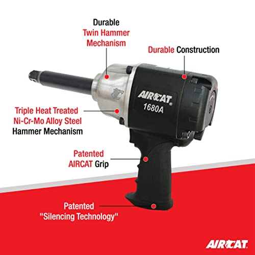 AIRCAT 1680-A-6 3/4" Impact Wrench, 6" Anvil - style: 6-Inch Extended Anvil