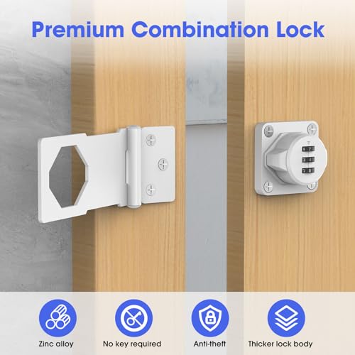 Cabinet Locks with Combination, Hasp Locks, 2 Packs White - color: 2 Packs White