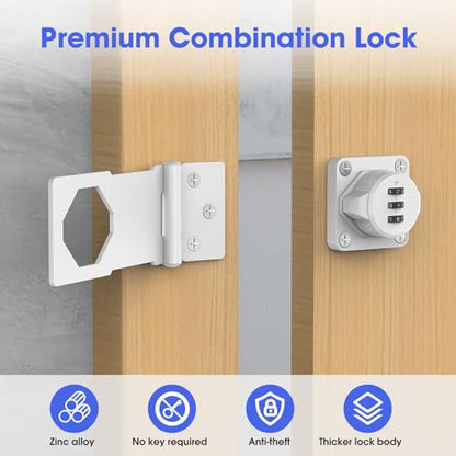 Cabinet Locks with Combination, Hasp Locks, 2 Packs White - color: 2 Packs White