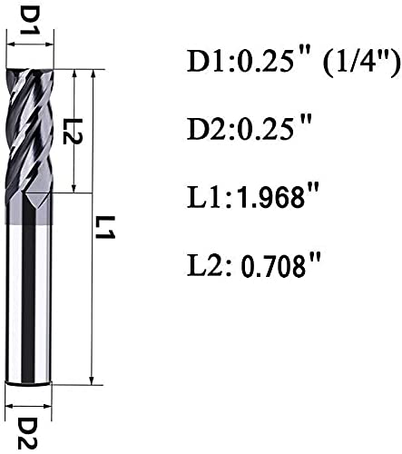 1/4" Carbide Square End Mill, HRC 45 Deg Single End 4 Flute AlTiN Coating Mill Bits - size: 1/4 in