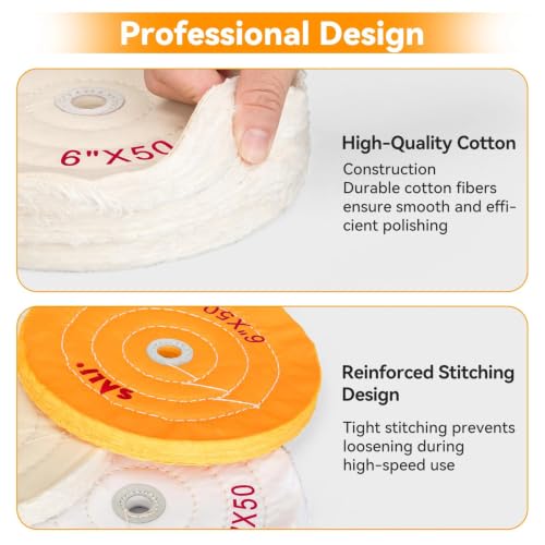 SALI 4 Pack Polishing Wheel for Bench Grinder Buffing Wheel 6 Inch 2 Yellow Cotton 1 White Cotton 1 White Cotton (50 Ply) for Buffer Polisher Pad 1/2'' Arbor Hole - style: Multi