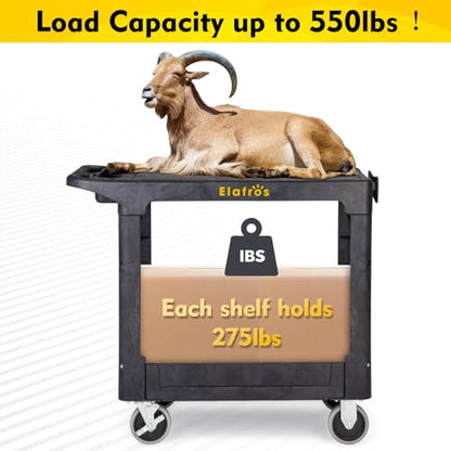 ELAFROS Heavy Duty Plastic Flat Top Utility Work Cart, 37 x 18.8 in, Black - color: Black, size: 2 fixed 2 swivel casters