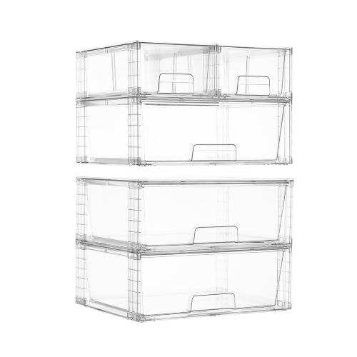 Vtopmart Clear Stackable Storage Drawers, 5 Pack Wide Storage Set - style: 3 Wide+2 Small