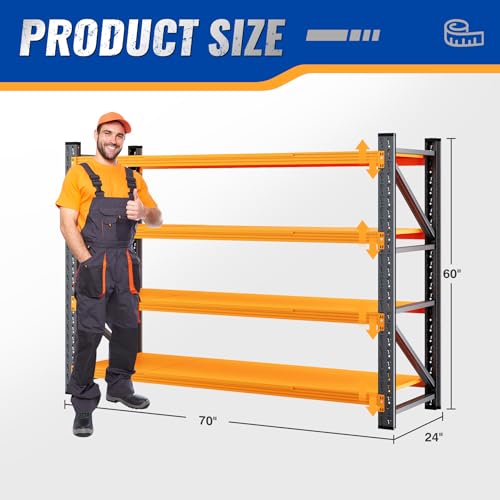 BYNSOE 60" W Storage Shelves 5000lbs Garage Metal Shelving Heavy Duty Garage Shelves Adjustable Storage Shelves for Industrial, Factory, (Black Orange, 60" W X 24" D X 70" H) - color: Black Orange, size: 60" W X 24" D X 70" H