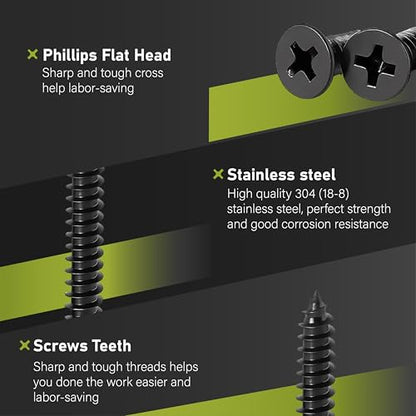 Black Screws,100 PCS #4X1/2 Stainless Steel Phillips Flat Head Screws - color: Black, size: #4x1/2"