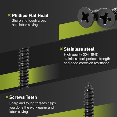Black Screws,100 PCS #6X1/2 Stainless Steel Phillips Flat Head Screws - color: Black, size: #6x1/2"