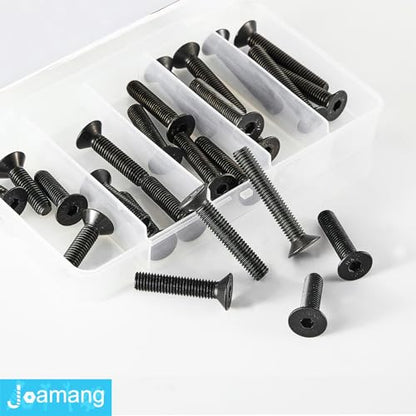 M8 x 20mm 25mm 30mm 35mm 40mm Flat Head Hex Socket Cap Screws Countersunk Bolts, 10.9 Grade Alloy Steel, Black Oxide Finish, Metric Allen Drive, Fully Threaded, Assortment Kit 30Pcs - size: M8 x 20/25/30/35/40 mm