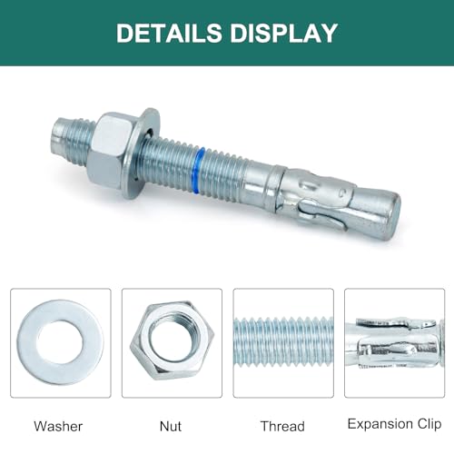 3/4" x 5-1/2" Concrete Anchors (20 Pack) 3/4 inch Wedge Anchors Bolts Zinc Plated - size: 3/4"x5-1/2"