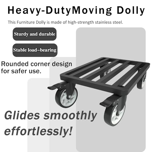 Heavy-Duty Stainless Steel Furniture Dolly, 18'' x 14'' Furniture Mover with 1200LB Capacity, 5'' Swivel Casters & Tie-Down Straps for Secure Transport - size: 18"L x 14"W Dolly