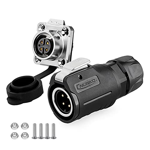 CNLINKO Outdoor Lighting Electrical Cable Power connectors, pin Socket Plug Connector Waterproof M16 4PIN, Male to Female Panel Mount Connector (4 PIN) - size: 4-Pin, style: Four-Hole Socket Set
