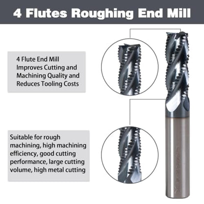 3/8" 4 Flute Roughing End Mill AlTiN Coated Carbide, 1Pcs - size: 3/8 in