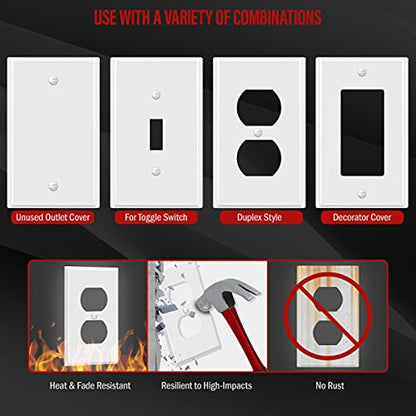 ENERLITES Duplex Receptacle Outlet Metal Wall Plate, 1-Gang, White Gloss - color: White Gloss, size: Standard Size