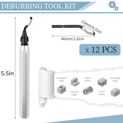 Deburring Tool with 12 HSS Blades for Metal Resin PVC 3D Print - color: Silver