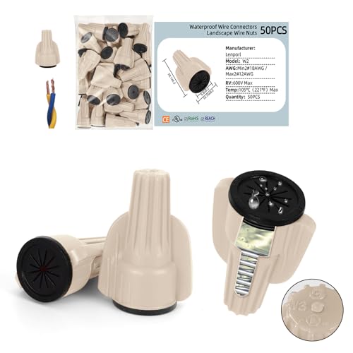 Lenporl 50PCS Waterproof Wire Connectors Brown 18-12AWG, Silicone-Filled Waterproof Wire Nuts for Landscape Lighting & Electrical Connections, Low Voltage Wire Connector for Irrigation, Wet and Dusty - color: Brown