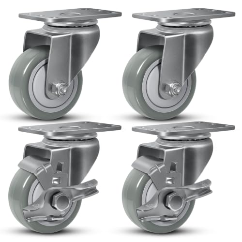 3-inch Casters Set of 4, 2-Swivel 2-Brake, Heavy Duty Plate Caster - size: 3 Inch-Plate