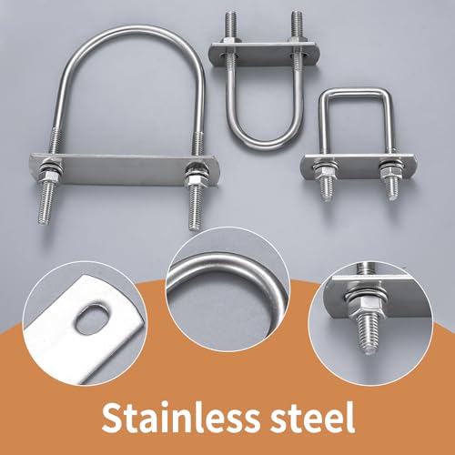 Round Stainless Steel U-Bolts 6 Pack, 1" Inner Width for Trailer & Boat - color: Round, 1"/25mm