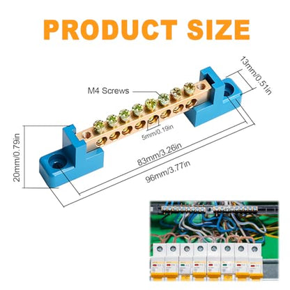 4PCS Grounding Bus Bar 8 Positions - size: 8 Positions-4Pcs