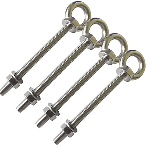 Shoulder Eye Bolt, 4 Pack M8 Stainless Steel Eye Bolts 4" Heavy Duty EyeBolts Screws in Eye Hooks with Washer and Nuts for Lifting and securing Cables Wires, Long Shank Thread Length 100mm - color: 4 pcs