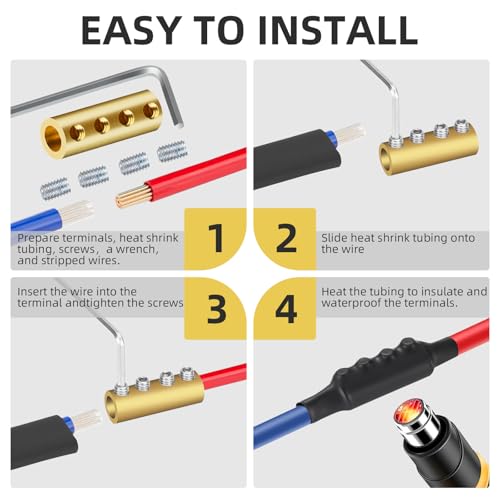 10PCS 6-10AWG 6 8 10 Gauge Wire Butt Connector 4Nut Splice Kit Brass - color: 6AWG-80Amp-4Nuts, size: 10