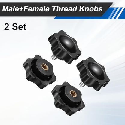 HARFINGTON Star Knobs M6 x 10mm Male + M6 Female Thread 38mm Head 2 Set - size: M6 x 10mm + M6 x 38mm