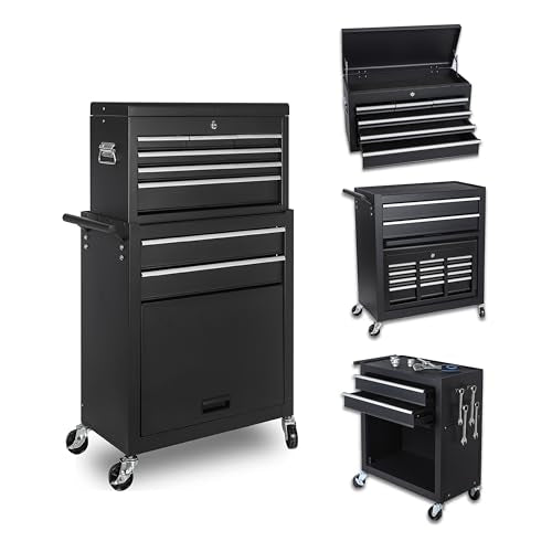 8-Drawer Rolling Tool Chest with Detachable Top Toolbox - color: Black, style: 8 drawer-detachable