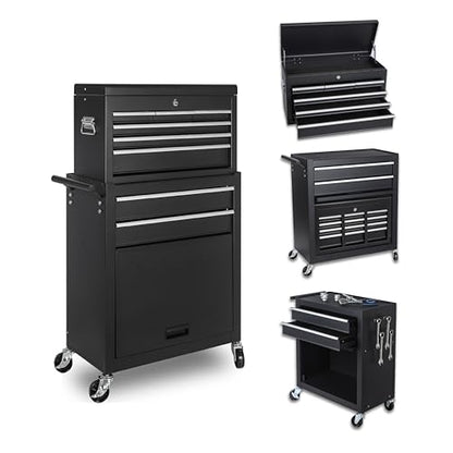 8-Drawer Rolling Tool Chest with Detachable Top Toolbox - color: Black, style: 8 drawer-detachable