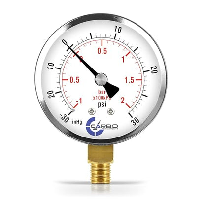 2-1/2" Pressure Gauge, Chrome Plated Steel Case, Dry, Compound Vacuum -30 Hg - 0-30 psi Lower Mount 1/4" NPT - style: -30 / 0 / +30 inHg/psi