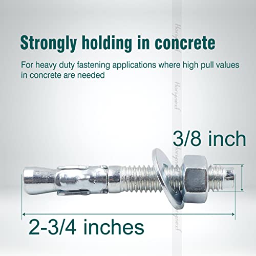 3/8 Concrete Anchors, 3/8 Wedge Anchors Bolts, 2-3/4" L, 10 Pcs - size: 3/8" x 2-3/4"