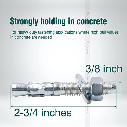 3/8 Concrete Anchors, 3/8 Wedge Anchors Bolts, 2-3/4" L, 10 Pcs - size: 3/8" x 2-3/4"