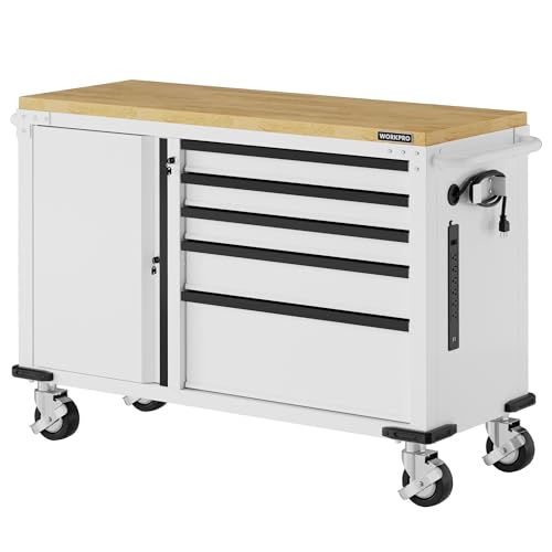 WORKPRO 52" x 20" Rolling Tool Chest, 5-Drawer & 1-Door - color: White, size: 52" x 20"(5-Drawer & 1-Door)