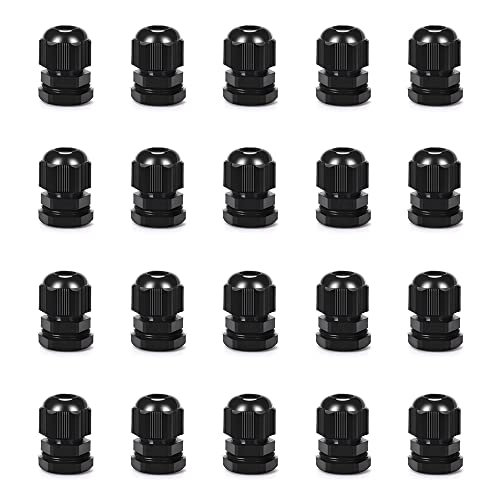 Cable Gland 20 Pack Plastic Waterproof Adjustable Connector 5-10mm PG11 Strain Relief Cord Connectors Joints Nylon with Gaskets - size: PG11(20-pack)