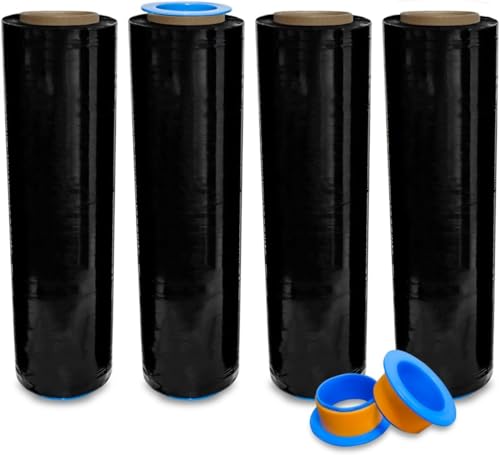 Lifetime Supplies 4 Rolls x 18 Inch x 1500 FT x 80 Gauge [Upgraded] Black Premium Stretch Wrap, Heavy Duty Shrink Film for Shipping, Moving, Sealing - Stronger & Thicker, Durable - color: Black, size: 4 PACK