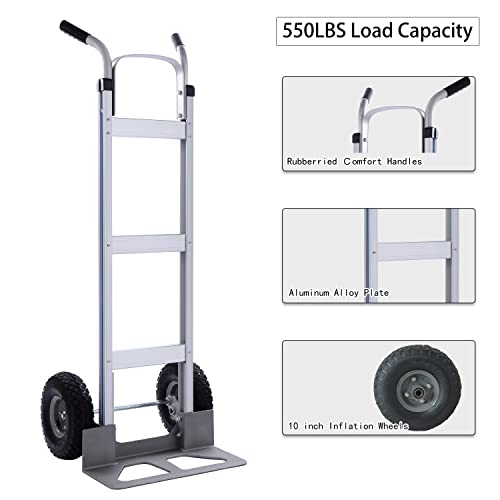 LEADALLWAY Aluminum Hand Trucks Heavy Duty with 10“ Solid Wheels,2 Wheel Dolly 550lbs Capacity