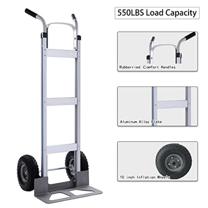 LEADALLWAY Aluminum Hand Trucks Heavy Duty with 10“ Solid Wheels,2 Wheel Dolly 550lbs Capacity