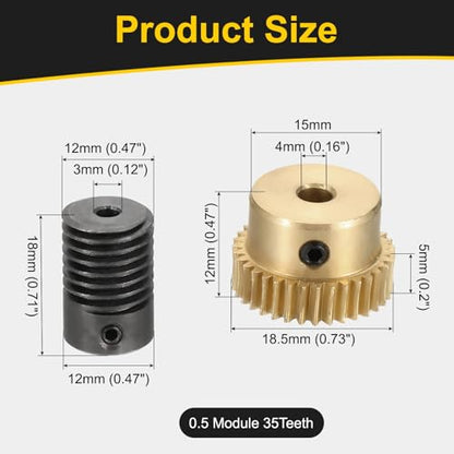 uxcell Worm Gear Set Right Rotation 35T 0.5 Module 1:35 Reduction Rate - size: Gear-4mm, Rod-3mm Bore, style: 0.5M-35T