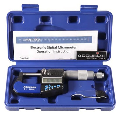Accusize Industrial Tools 0-1"/0-25 mm 7-Key Electronic Digital Micrometer, IP54 Rated, 0.00005"/0.001 mm Resolution, AC21-1022 - size: 0-1" / 0-25 mm