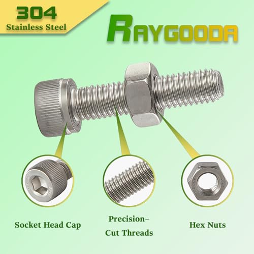 M10-1.5x20mm Socket Head Cap Screw and Nut Kit 8set, 304 Stainless Steel A2-70, Full Thread, Bright Finish - High Strength, Corrosion Resistant for Automotive, Machinery, DIY - size: M10x20mm(8 Sets）