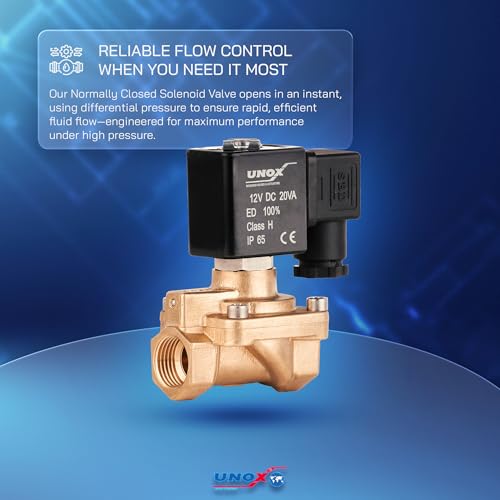 UNOX 1/2" NPT Solenoid Valve 12V DC, Brass Control Valve Normally Closed - 7-232 PSI Multi-Purpose Reliable Control Valve for Water, Air, and Gas - Solenoid Valves - size: 0.5 Inch, style: 12V DC