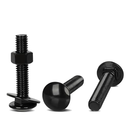 5/16-18 x 1-1/2" Carriage Bolt Kit, Stainless Steel 304 Carriage Bolts Screws with Hex Nuts & Flat Washers, Round Head Square Neck, Full Thread, Black Finish, 8 Sets - size: 5/16-18 x 1-1/2"