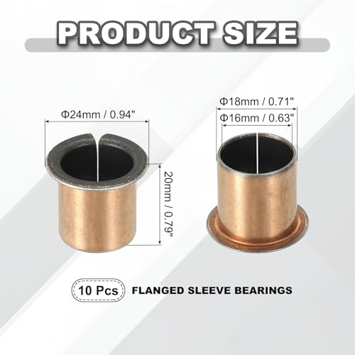 uxcell 10Pcs Flanged Sleeve Bearing 16mm Bore x 18mm OD x 20mm Length - size: 16x18x20mm, 24mm Flange Diax1.0mm Flange t