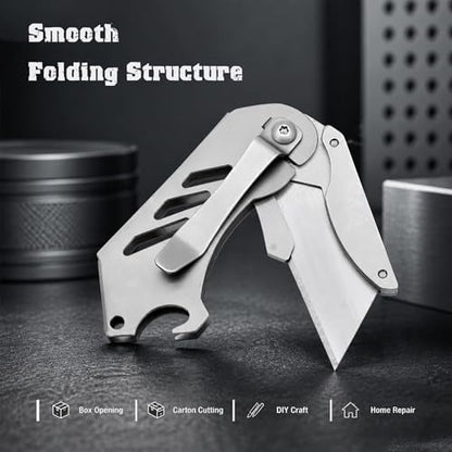 Small Utility Knife, Mini Box Cutter with Bottle Opener, Compact Portable Light Weight Everyday Carry Extra SK5 Replacement blades Foldable Quick Change Pocket EDC Gear for Carton, Carboard (Silver) - color: Silver