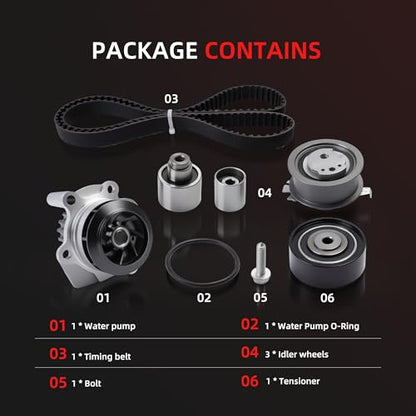 Engine Timing Belt Kit with Water Pump for Audi A3 A4 TT 2003-2015 - size: for A4/ A3/ TT (8J)/ Eos/ Golf/ Jetta