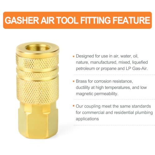 GASHER 12PCS 3/8"FNPT Brass Industrial Coupler,1/4 Flow Quick Connect Air Coupler - size: 3/8" NPT Female Threads
