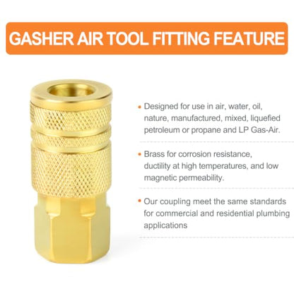 GASHER 12PCS 3/8"FNPT Brass Industrial Coupler,1/4 Flow Quick Connect Air Coupler - size: 3/8" NPT Female Threads