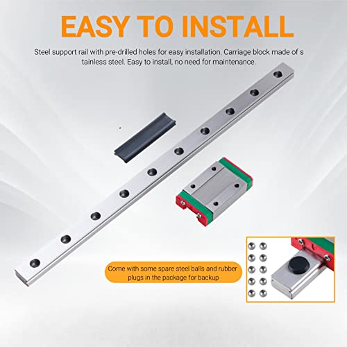 4pcs MGN9 250mm Linear Rail, Linear Rail Guide Miniature Linear Slide Guide Rail with 4pcs MGN9H Sliding Block for 3D Printer and CNC Machine - size: 250mm, style: MGN9H*4(Green)